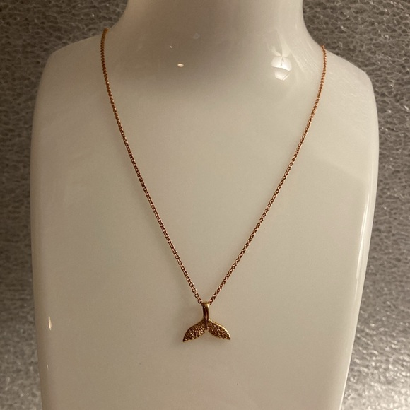 NWOT - 925 Silver Rose Goldtone Plated & Crystal Whale Tail Pendant Necklace - Picture 2 of 7